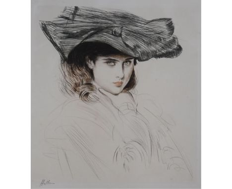 Paul César Helleu (French, 1859-1927), coloured dypoint etching, the artist's daughter Helene, signed in pencil, 35 x 33cm