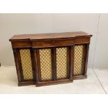 A William IV rosewood breakfront side cabinet, width 141cm, depth 49cm, height 93cm. Condition -
