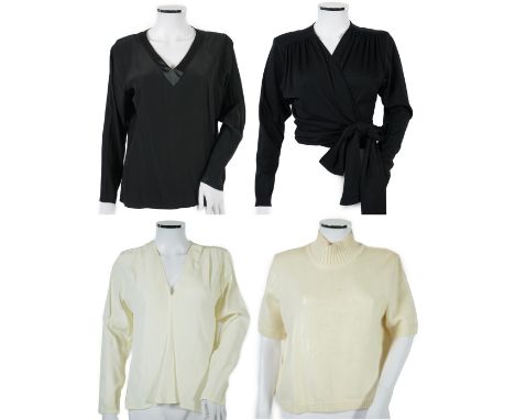 Four vintage Yves Saint Laurent variation lady's tops, F 40 (UK 12).Proceeds to Happy Paws Puppy Rescue