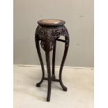 A Chinese hongmu and marble jardiniere stand, height 90cm. Condition - poor