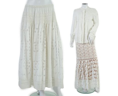 Two Michael Kors white midi length skirts and a white blouse. Size 14 - 16 Proceeds to Happy Paws Puppy Rescue