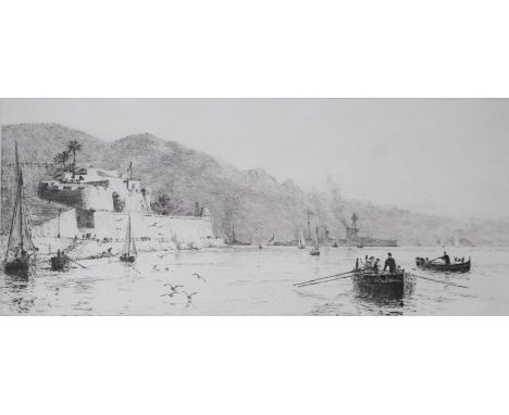 William Lionel Wyllie (1851-1931), etching, 'Villefranche', signed and inscribed in pencil, 17.5 x 39cm
