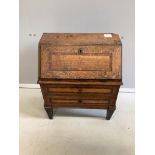 A mid 19th century Dutch miniature oak and mahogany crossbanded bureau, width 44cm, depth 25cm,