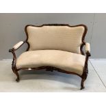 A Victorian rosewood two seater settee, width 130cm, depth 70cm, height 90cm. Condition - fair