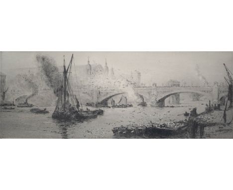 William Lionel Wyllie (1851-1931), etching, 'Southwark Bridge', signed and inscribed in pencil, 14 x 34cm