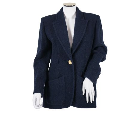 A vintage Yves Saint Laurent variation lady's navy blue wool textured blazer, F 40 (UK 12). Proceeds to Happy Paws Puppy Resc