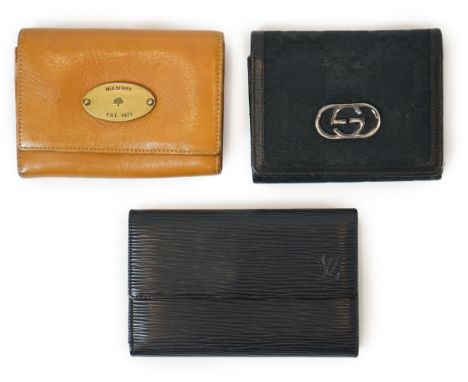 A Louis Vuitton Portoe-Tresor black Epi leather long wallet, a vintage Gucci GG black monogrammed canvas wallet and a vintage