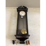 A 19th century ebonised Vienna regulator wall clock, height 105cm. Condition - fair
