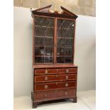 A George III and later satinwood banded mahogany secretaire chest, width 109cm, depth 51cm, height