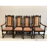 A set of eight late 19th century Carolean style carved oak caned back dining chairs, (6 single, 2