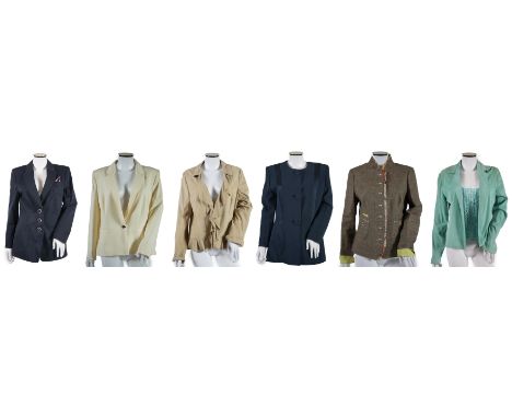 A selection of lady's jackets and two camisoles. Navy Basler with pink stitching detail Jacket, size UK 14Cream Damsel in a d