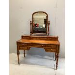 A Victorian painted pine kneehole dressing table, width 121cm, depth 58cm, height 160cm. Condition -