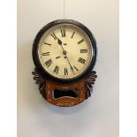 An early 19th century mother-of-pearl inlaid drop dial wall timepiece, width 38cm, height 50cm.