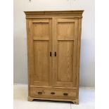A late 19th century Continental pine wardrobe, width 110cm, depth 58cm, height 181cm. Condition -