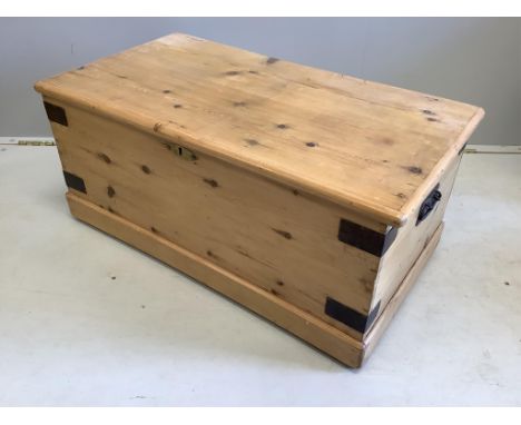 A small Victorian iron bound pine trunk, width 82cm, depth 44cm, height 36cm.  Condition - good