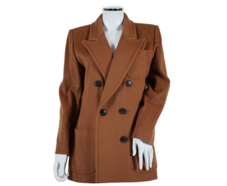 A vintage Yves Saint Laurent variation lady's dark tan double breasted coat, F 40 (UK 12). Proceeds to Happy Paws Puppy Rescu