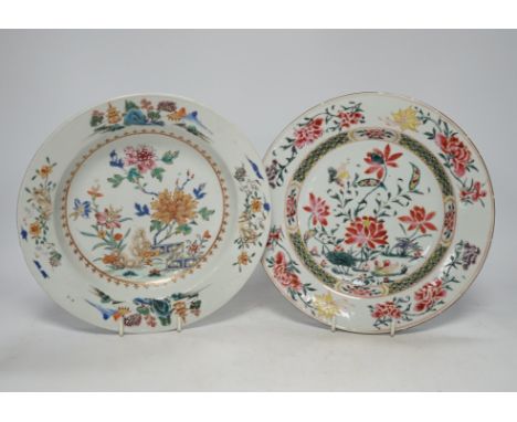 Two Chinese famille rose porcelain plates, mid 18th century, largest 23cm diameter First image, item shown on the left is mor