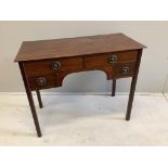 A George III mahogany kneehole dressing table, width 90cm, depth 44cm, height 73cm