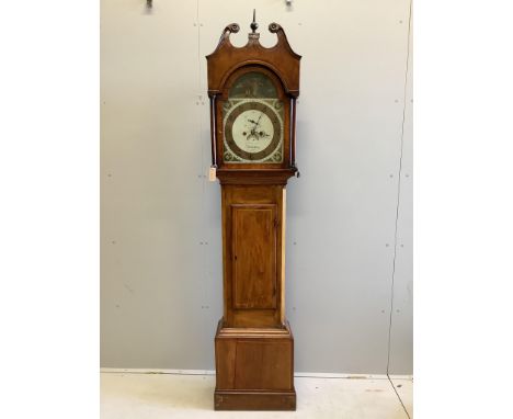 An early 19th century mahogany eight day longcase clock, height 216cm.  Condition - poor