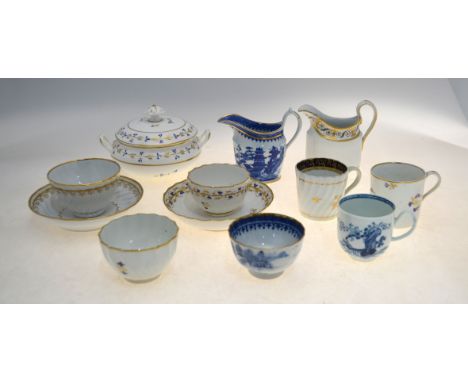 A small collection of English 18th/19th century porcelain and china including: a Crown Derby writhen fluted tea bowl and sauc