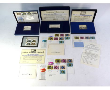 Three cased Danbury Mint silver commemorative ingots with related first day covers - Silver Jubilee (2) and Tower of London 9