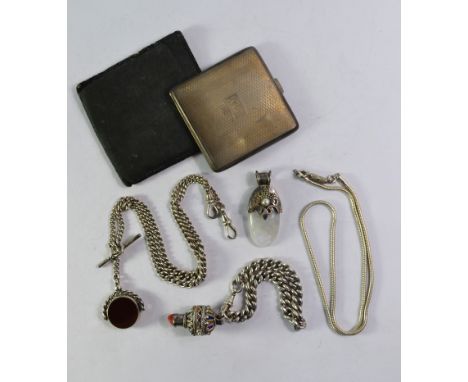 Collection of silver and other items including double Albert having cornelian and bloodstone seal, two swivels and bar attach