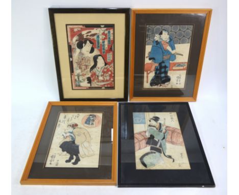 An oban tate-e of two Kabuki protagonists, probably Onoe Kikugoro and Nakamura Fukusuke; together with three other oban tate-