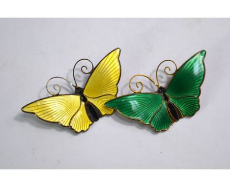 David Andersen - green and black butterfly enamel brooch to/w a yellow and black enamel butterfly both&nbsp;stamped David And