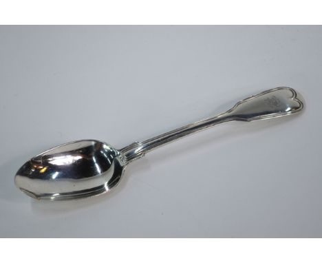 Paul Storr: A silver fiddle and thread dessert spoon, engraved with crest, coronet and Prince of Wales feathers, London 1818S