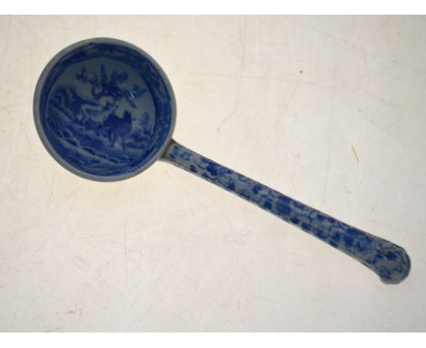 A 19th century Spode blue transfer printed sauce ladle decorated with the Caramanian pattern, printed makers mark, 16.5 cm lo