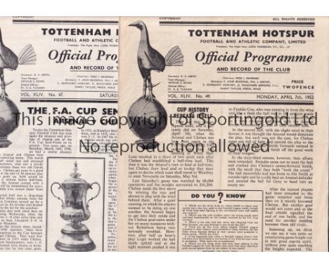 ARSENAL V CHELSEA 1952 FA CUP SEMI-FINAL &amp; REPLAY     Two programmes, one for each match played at Tottenham, 29/3/1952 l