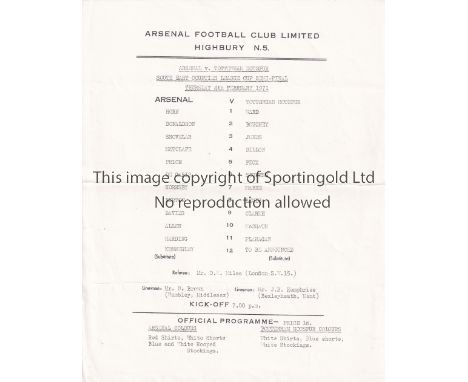 ARSENAL V TOTTENHAM HOTSPUR 1971       Single sheet programme for the South East Counties League Cup Semi-Final 4/2/1971 play