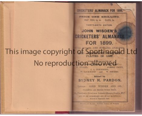 CRICKET WISDEN   Reddish Brown and light brown rebind of original softback John Wisden Cricketers' Almanack for 1899. 36th Ed