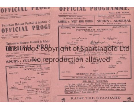 SPURS        Four Tottenham Hotspur single sheet home programmes from the 1943/44 season v Queen's Park Rangers (Score, score
