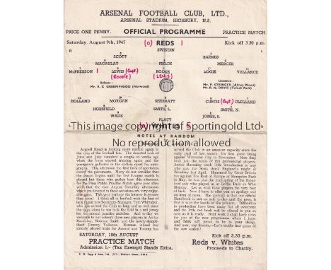 ARSENAL     Single sheet programme for the Public Practice Match 9/8/1947, folded and red ink team changes.   Fair