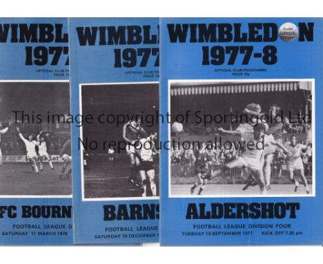 WIMBLEDON 1977/8    Complete set of 32 home programmes for the first in the League, 23 League, 1 League Cup and 8 Friendlies 