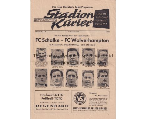 1958 EUROPEAN CUP      Schalke 04 v Wolves / Wolverhampton Wanderers played 18/11/1958 at Gluckauf-Kampfbahn, Gelsenkirchen. 
