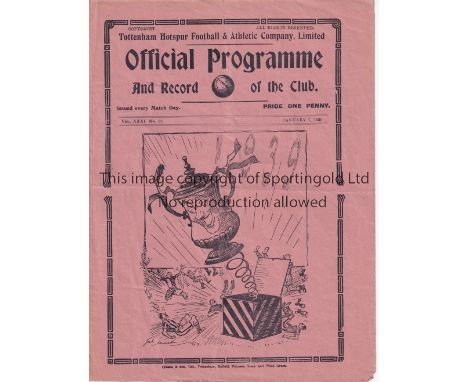 SPURS       Programme Tottenham v Watford FA Cup 3rd Round 7/1/1939. Light horizontal fold. Half-times in pencil. Generally g