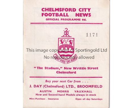 TOTTENHAM HOTSPUR     Programme for the away ECL match v. Chelmsford City Reserves 4/5/1963.    Good
