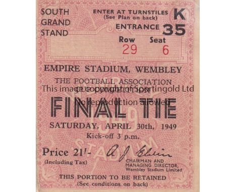1949 FA CUP FINAL / WOLVES V LEICESTER      Seat ticket for the match at Wembley 30/4/1949 with minor wear bottom left.    Ge