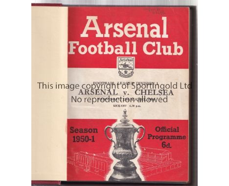 ARSENAL        A hardback bound volume of home first team programmes for season 1950/1, crimson colour covers and gold letter