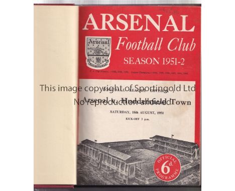 ARSENAL        A hardback bound volume of home first team programmes for season 1951/2, crimson colour covers and gold letter