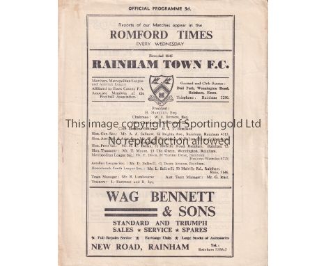 OXFORD UNITED 1962/3     Programme for the Reserve team away Met. Lge. Match v Rainham Town 11/5/1963 in Oxford's first Leagu