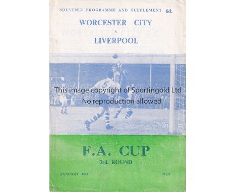 WORCESTER CITY V LIVERPOOL 1959     Programme for one of the greatest FA Cup shocks for the tie played at Worcester 10/1/1959