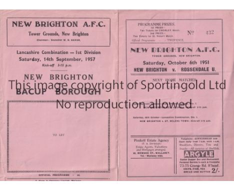 NEW BRIGHTON       Two New Brighton home programmes v Rossendale United (first season after relegation from the Football Leag
