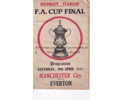 1933 FA CUP FINAL / EVERTON V MANCHESTER CITY     Pirate programme, 4 card pages with FA Cup trophy and black &amp; red print