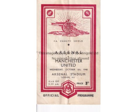 1948 CHARITY SHIELD / ARSENAL V MANCHESTER UNITED      Programme for the match at Arsenal 6/10/1948, very slightly crease and
