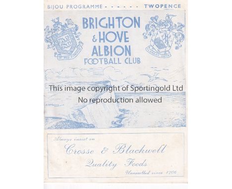 BRIGHTON        Bijou style home programme v West Ham United London War Cup 21/3/1942. Some light rusting of the staple. No w