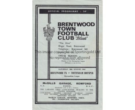 TOTTENHAM HOTSPUR     Programme for the away Met. Lge. match v. Brentwood Town 28/8/1965.   Generally good