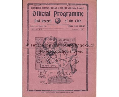 SPURS       Programme Tottenham v Millwall 10/12/1938. Light horizontal folds. No writing. Fair to generally good